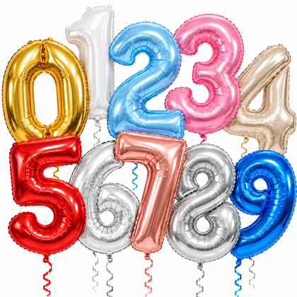 Mixed giant foil number helium balloons in assorted colours for birthdays and celebrations in London, East London and surrounding areas
