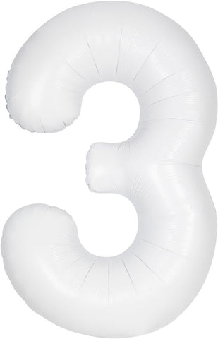 White Number 3 Balloon - 34" Foil