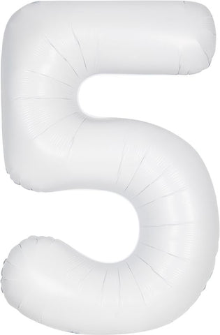 White Number 5 Balloon - 34" Foil