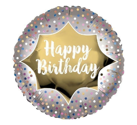 18IN BIRTHDAY SATIN GOLD BURST FOIL BALLOON