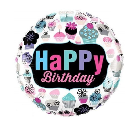 18IN B/DAY CUPCAKES EMBLEM FOIL BALLOON