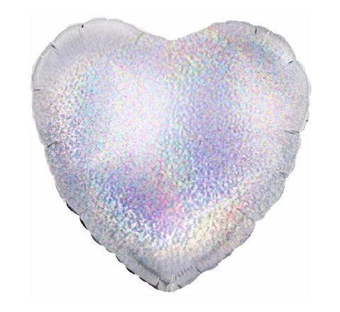 SILVER HOLOGRAPHIC HEART 18IN FOIL