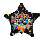18IN HAPPY B/DAY BLACK STAR PARCELS FOIL