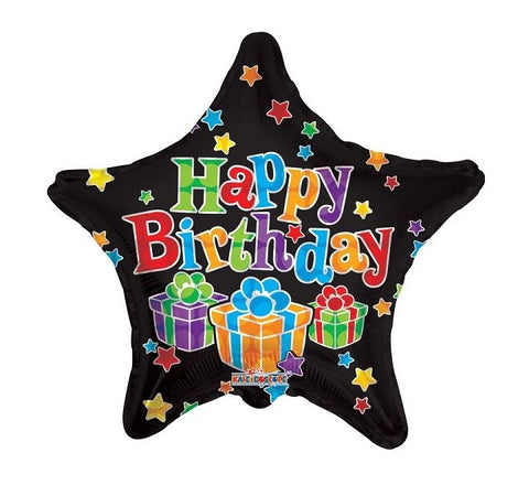 18IN HAPPY B/DAY BLACK STAR PARCELS FOIL