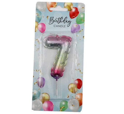 6cm RAINBOW BALLOON SHAPED NUMERAL 7 CANDLE