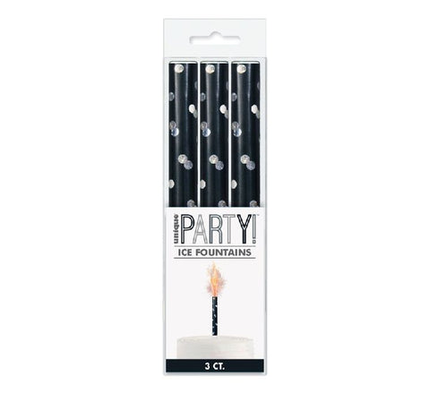 3PK BLACK GLITZ ICE FOUNTAIN SPARKLER DECORATIONS