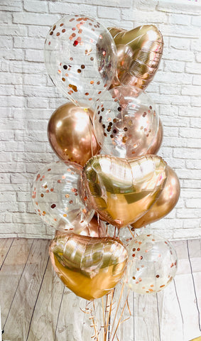 Rose Gold Balloon Set - 12 Inch Pearlescent Foil & Confetti Balloons For Birthday, Wedding, Bridal Shower Decor