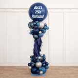 Bespoke Personalised Mixed Navy Birthday Party Pillar and Matching 150 ceiling Balloons