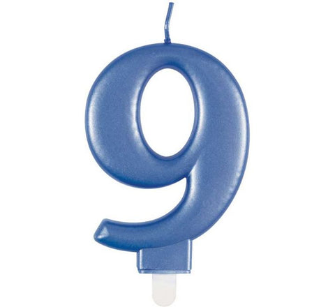 METALLIC BLUE NUMBER 9 BIRTHDAY CANDLE