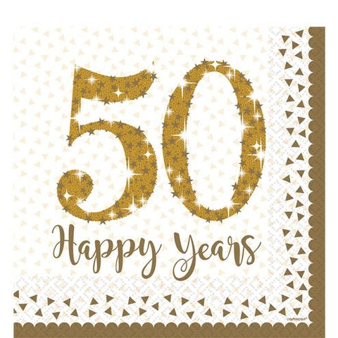 50th Gold Sparkling Wedding Anniversary Napkins - 33cm
