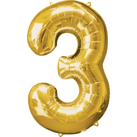 Gold Number 3 Balloon - 34" Foil