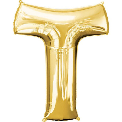 Gold Letter T Balloon - 34" Foil