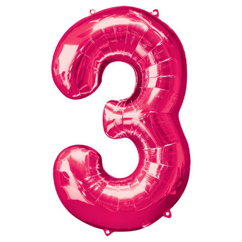 Pink Number 3 Balloon - 34" Foil