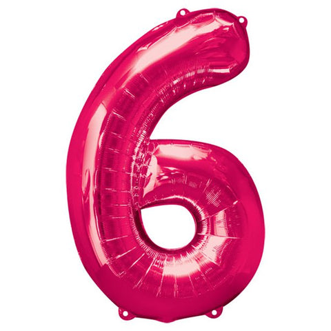 Pink Number 6 Balloon - 34" Foil