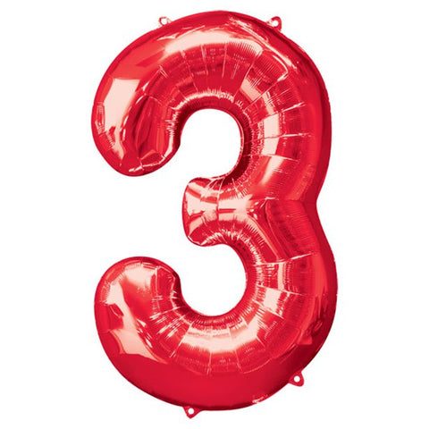 Red Number 3 Balloon - 34" Foil