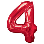 Red Number 4 Balloon - 34" Foil