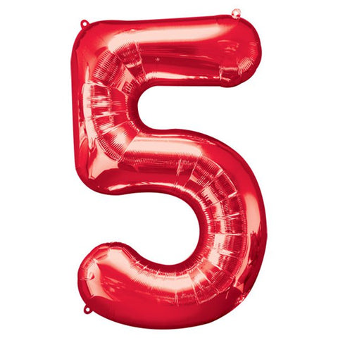Red Number 5 Balloon - 34" Foil