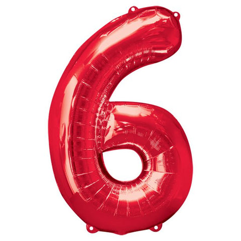 Red Number 6 Balloon - 34" Foil