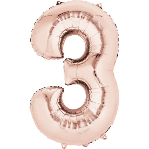 Rose Gold Number 3 Balloon - 34" Foil