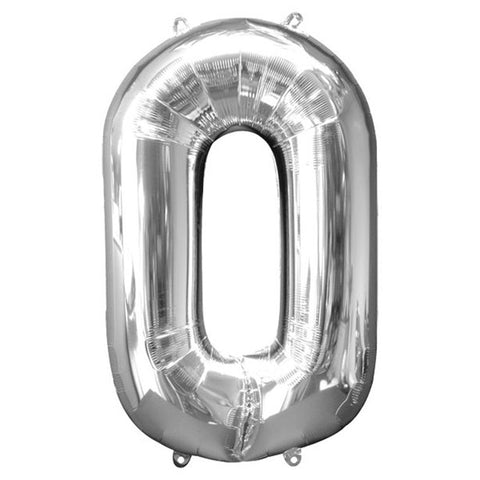Silver Number 0 Balloon - 34" Foil