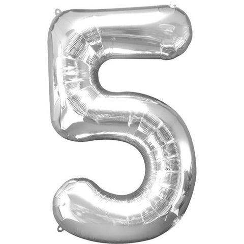Silver Number 5 Balloon - 34" Foil