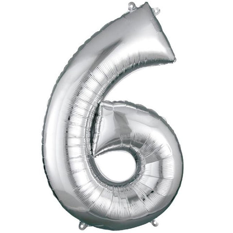 Silver Number 6 Balloon - 34" Foil