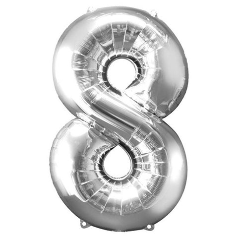 Silver Number 8 Balloon - 34" Foil