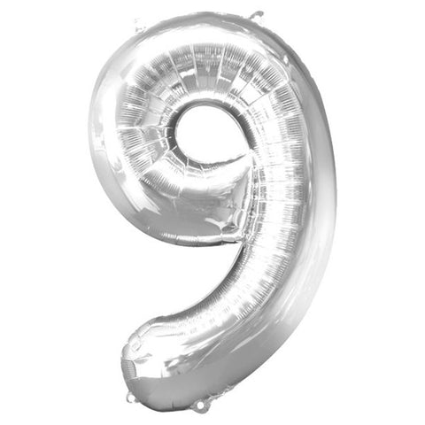 Silver Number 9 Balloon - 34" Foil