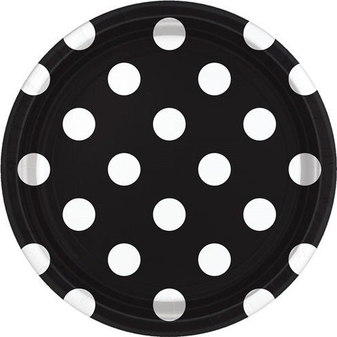 Black Polka Dot Paper Party Plates - 23cm