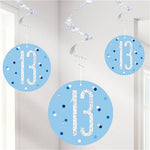 Blue Birthday Glitz Age 13 Hanging Swirls - 80cm