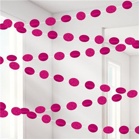 Bright Pink Glitter Hanging String Decorations - 2.1m