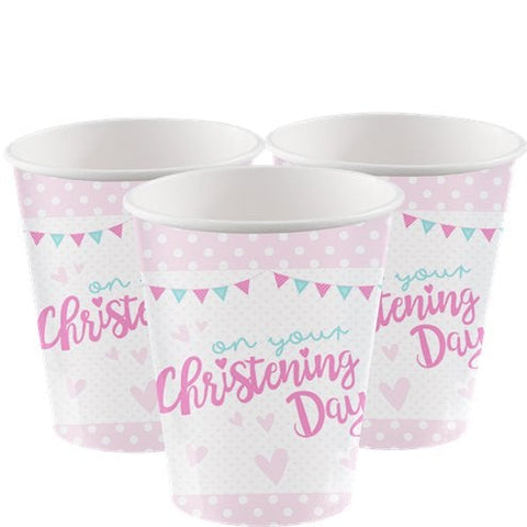 Christening Day Pink Cups - 266ml Paper Party Cups