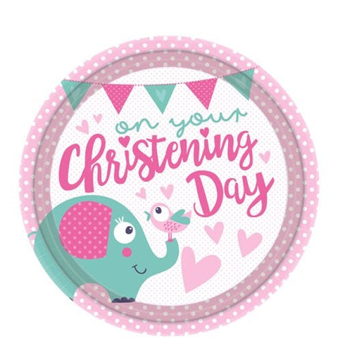 Christening Day Pink Paper Party Plates - 23cm