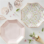 Ditsy Floral Rose Gold Polka Dot & Ditsy Floral Paper Plates - 23cm