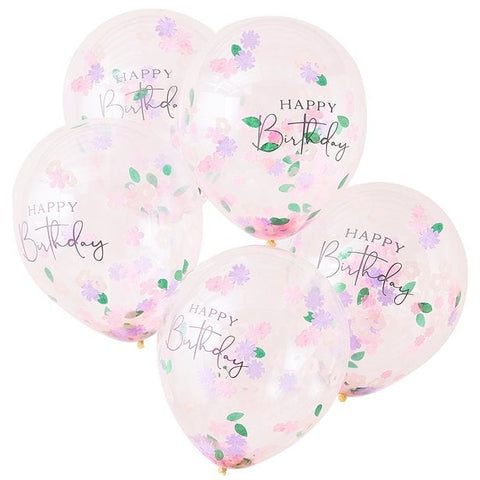 Floral Confetti Happy Birthday Balloons - 12" Latex