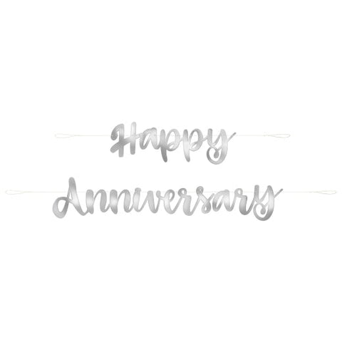 Happy Anniversary Silver Script Banner