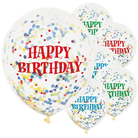 Happy Birthday Bright Confetti Balloons - 12" Latex