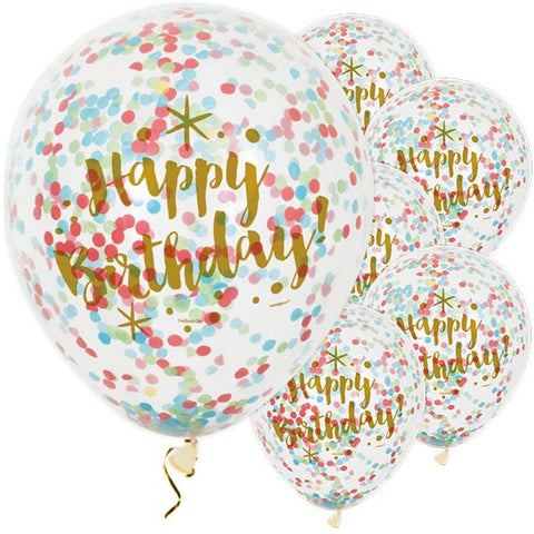 Happy Birthday Gold Glitz Confetti Balloons - 12" Latex