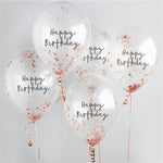 Happy Birthday Rose Gold Confetti Balloons 5pk