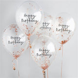 Happy Birthday Rose Gold Confetti Balloons 5pk
