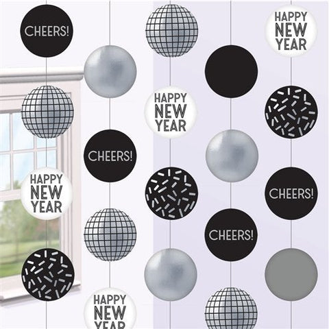 Happy New Year Disco Ball Drop Hanging String Decorations - 1.5m