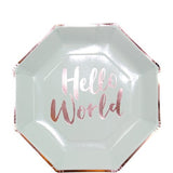 Hello World Rose Gold Foil Paper Party Plates - 25cm