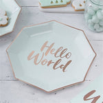 Hello World Rose Gold Foil Paper Party Plates - 25cm
