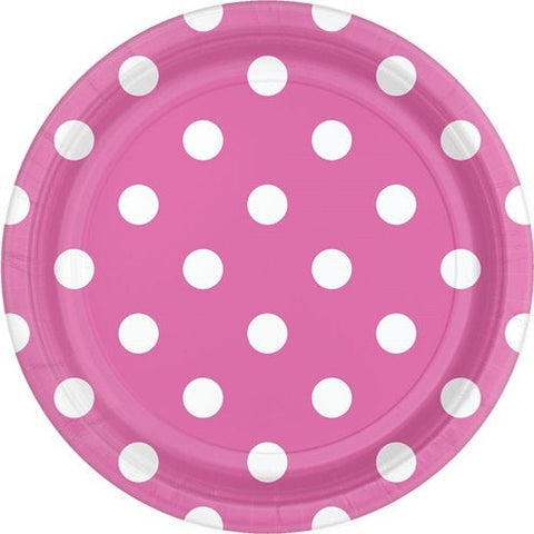 Hot Pink Polka Dot Paper Party Plates - 18cm