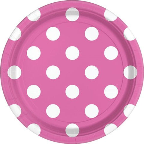 Hot Pink Polka Dot Paper Party Plates - 23cm