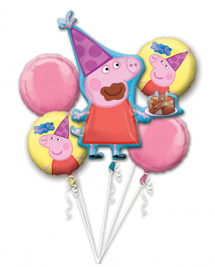 Peppa Pig Balloon Bouquet of 5 with Helium Option