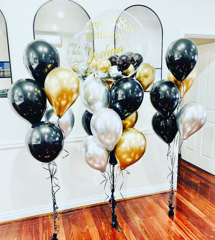 Personalised Balloon Bouquets - Extreme Chrome (Silver, Black and Gold)
