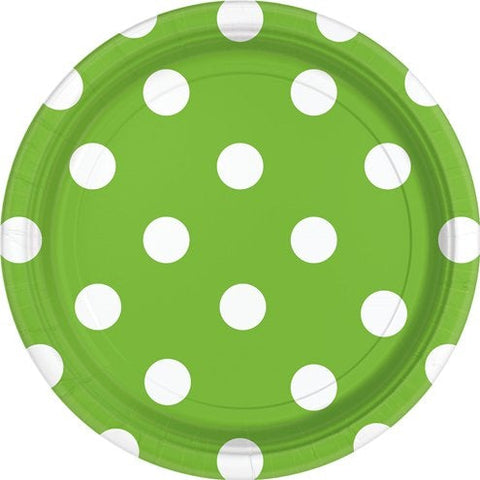 Lime Green Polka Dot Paper Party Plates - 23cm