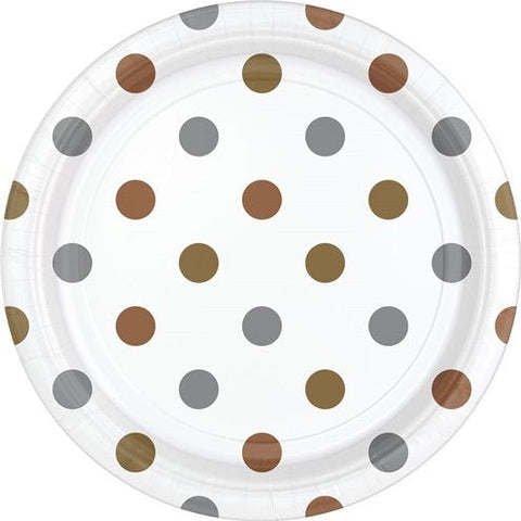 Metallic Polka Dot Paper Party Plates - 18cm