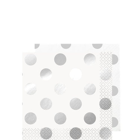 Metallic Silver Dot Beverage Paper Napkins - 25cm
